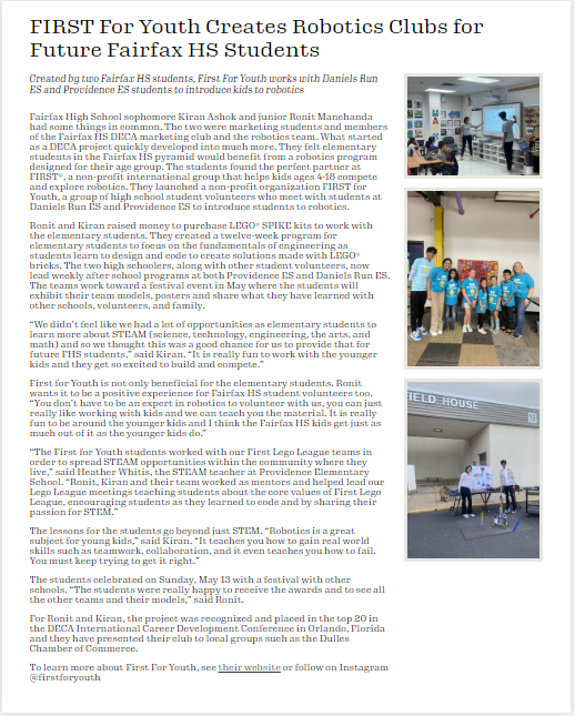 FIRST For Youth students participating in robotics activities